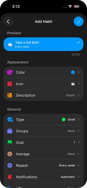 Old design — habit creation