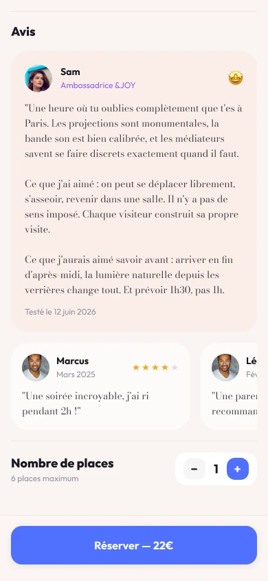 Reviews screen