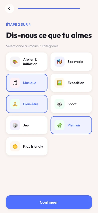 Onboarding preferences screen