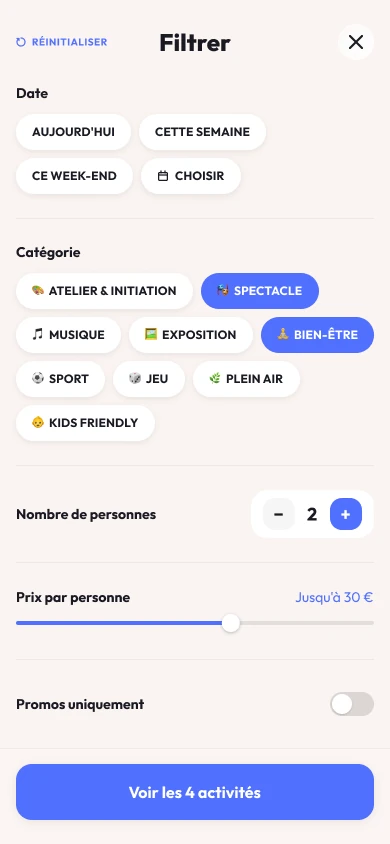 Filters screen