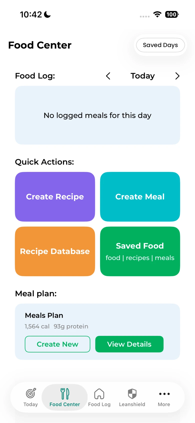 Old design — Food Center screen 1