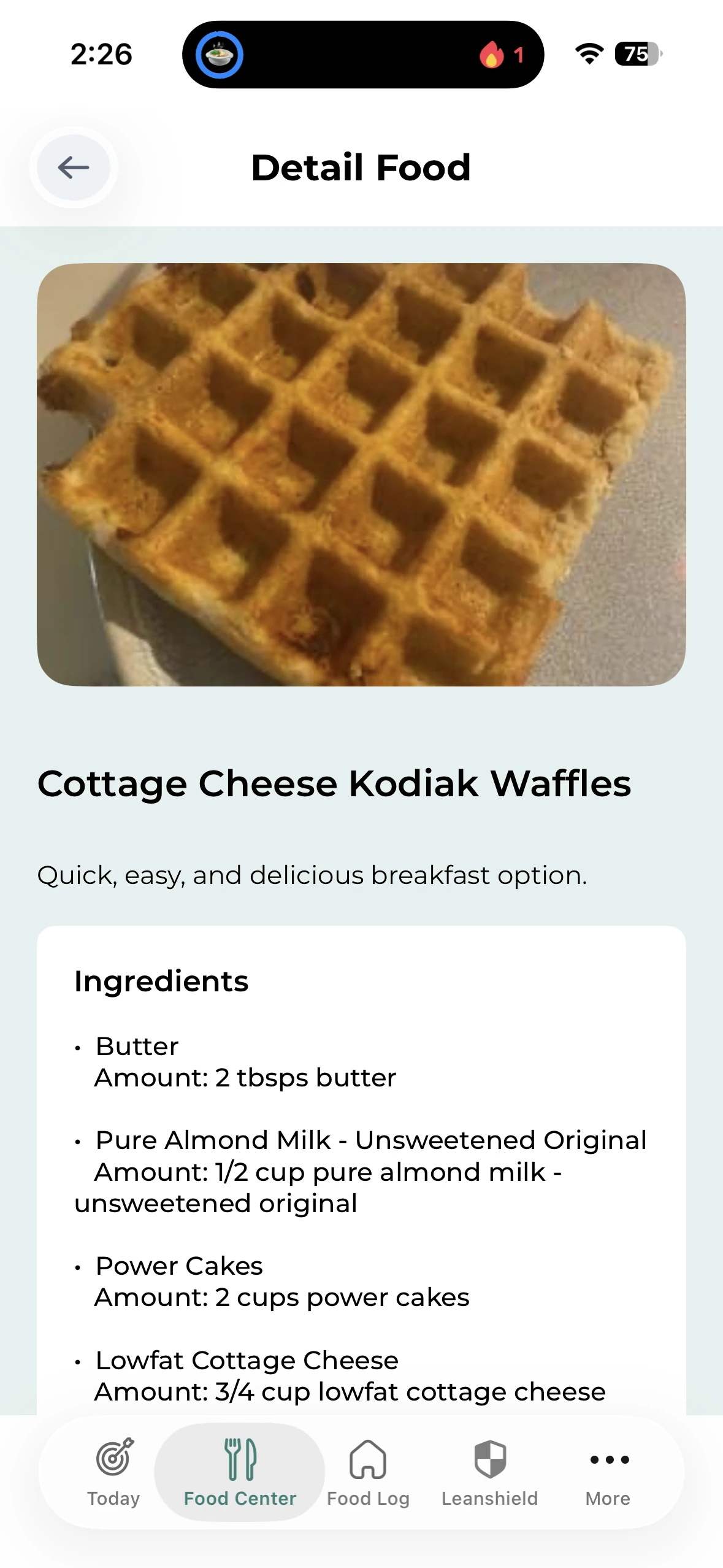 Old design — Food Center screen 2
