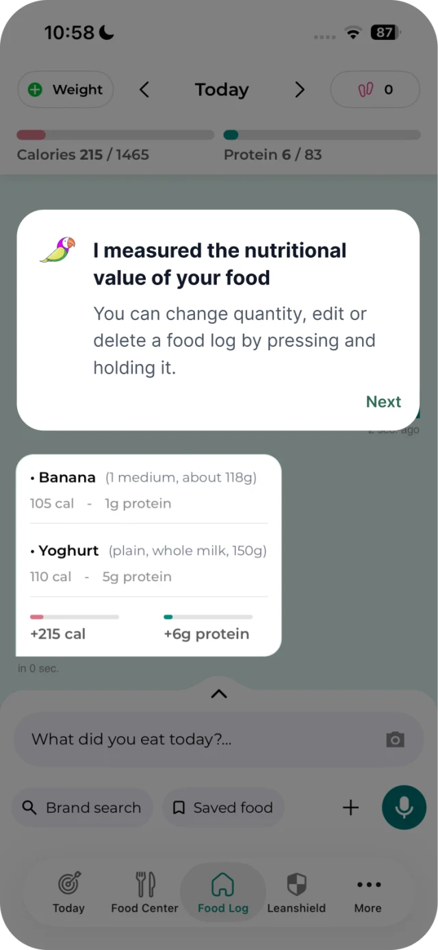 Onboarding — Food log
