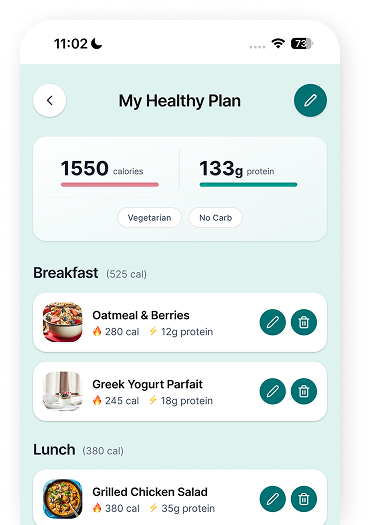 Redesigned meal plan screen