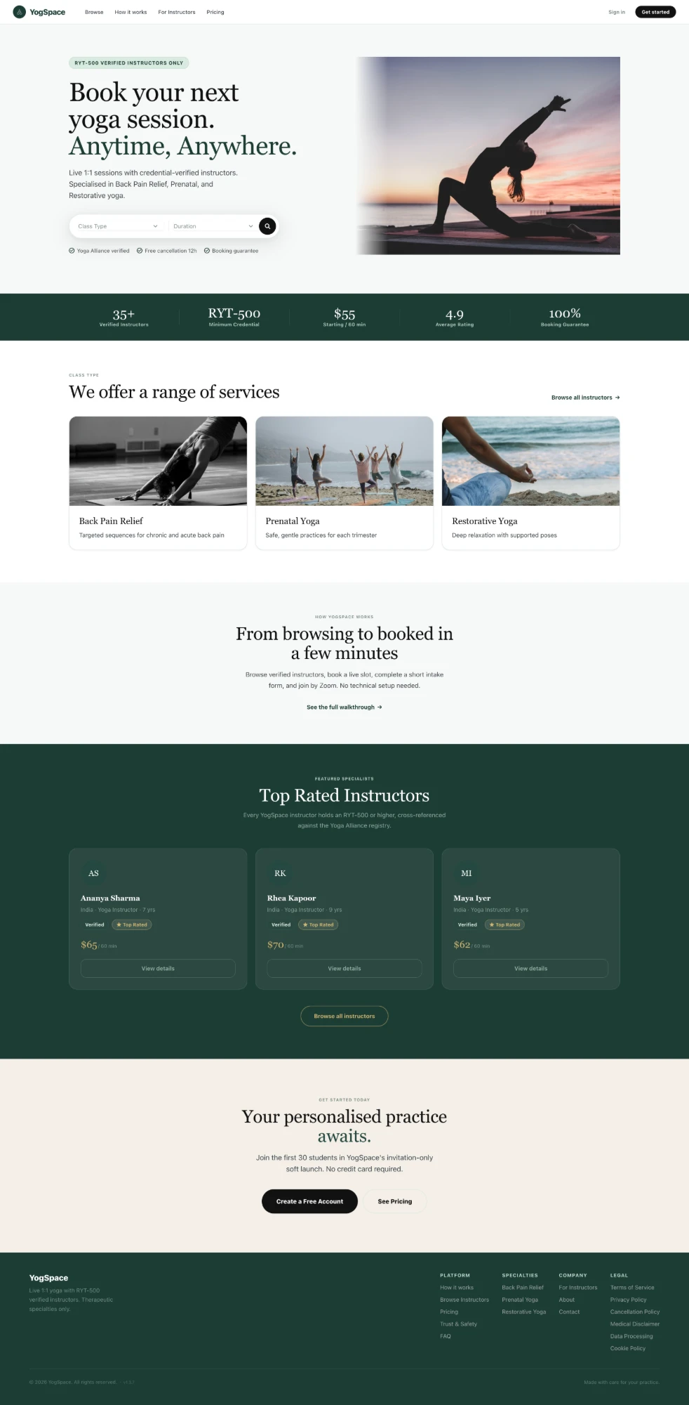 Yogspace homepage before the redesign